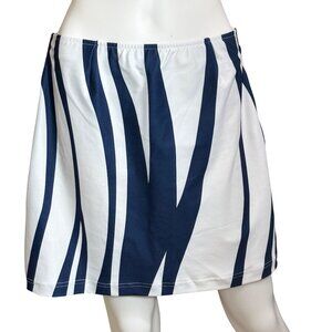 Nike Skirt Womens M White Navy Striped High Waist Mini 88% Polyester Dri-Fit